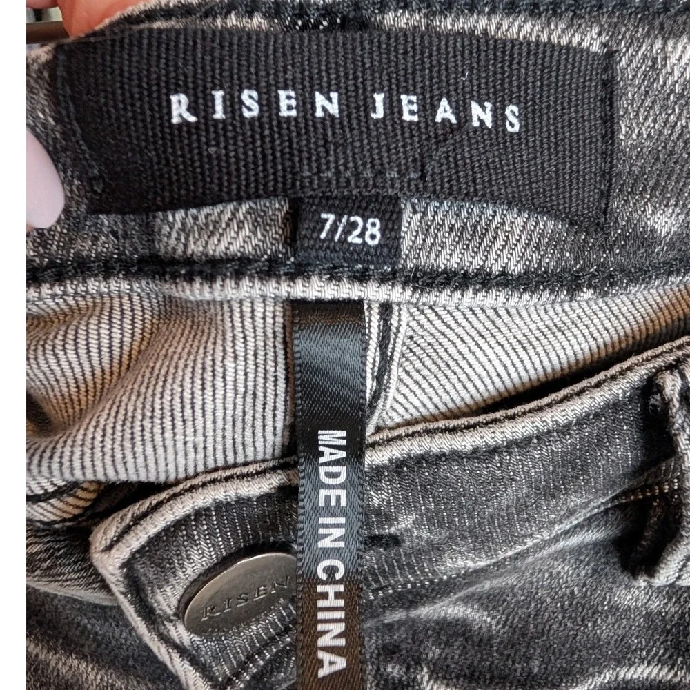Risen‎ Jeans Straight Leg Women 7/28 Black Acid Wash High Rise Frayed Hem Edgy